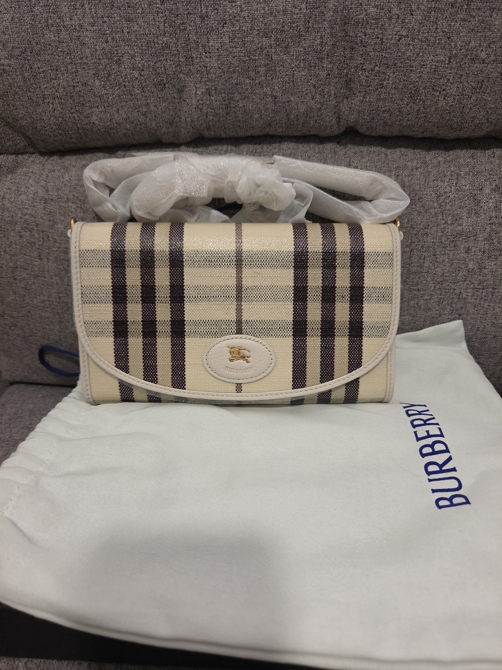 Burberry Beige Check Leather Crossbody Bag